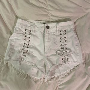 White Laced Jean Shorts